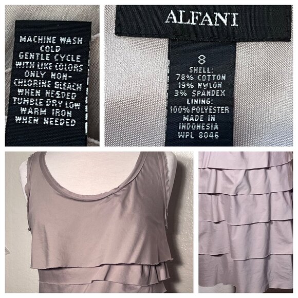 Alfani 8 Gray Sleeveless Tiered Ruffle Dress Cotton/Spandex Blend Pullover - Picture 5 of 16